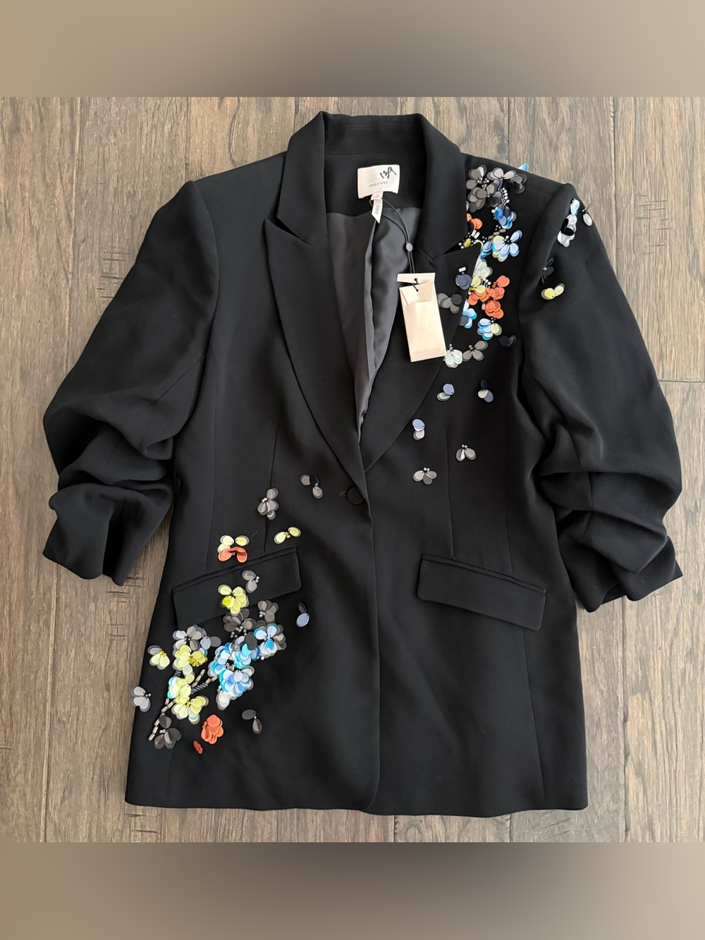 Cinq a Sept Cheyenne Blazer Sequin Flower Scrunched Sleeves - Picture 2 of 4